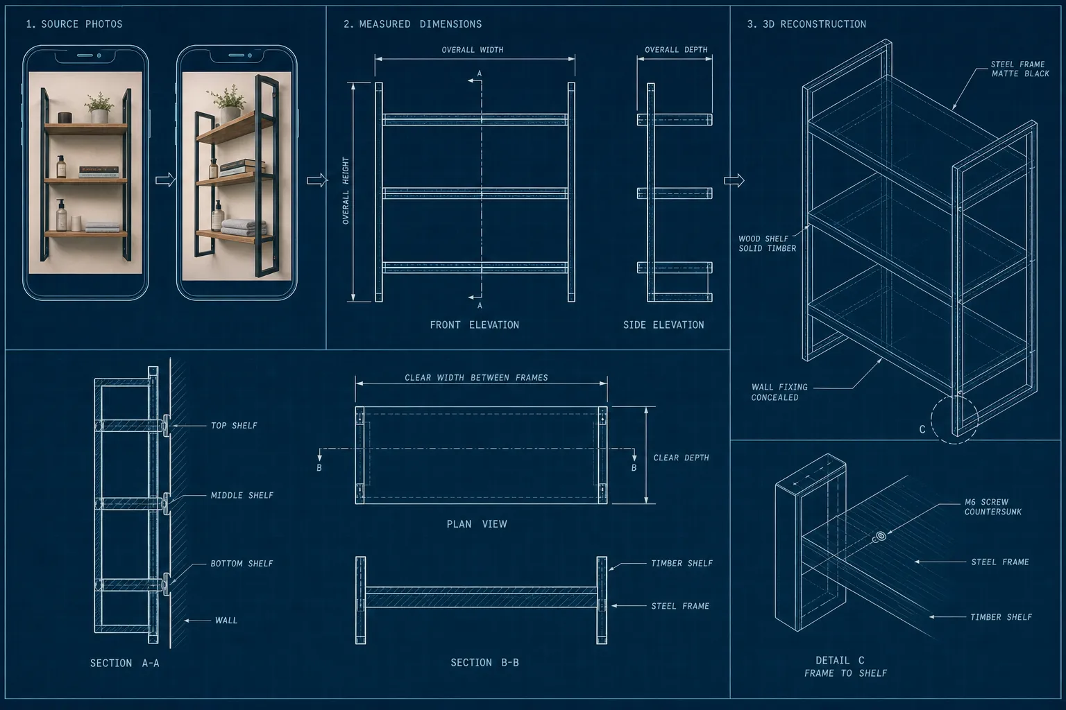 Blueprint diagram of OpenShelf measurement and 3D reconstruction pipeline