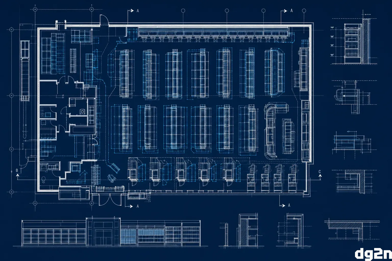Architectural blueprint of a store layout showing drifting lines and altered fixture positions.